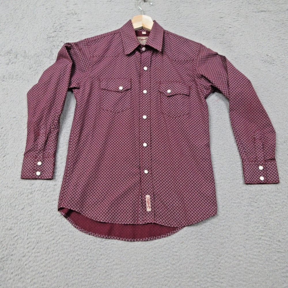 Rafter C Pearl Snap Shirt Boys Large Burgundy Western Floral Long Sleeve